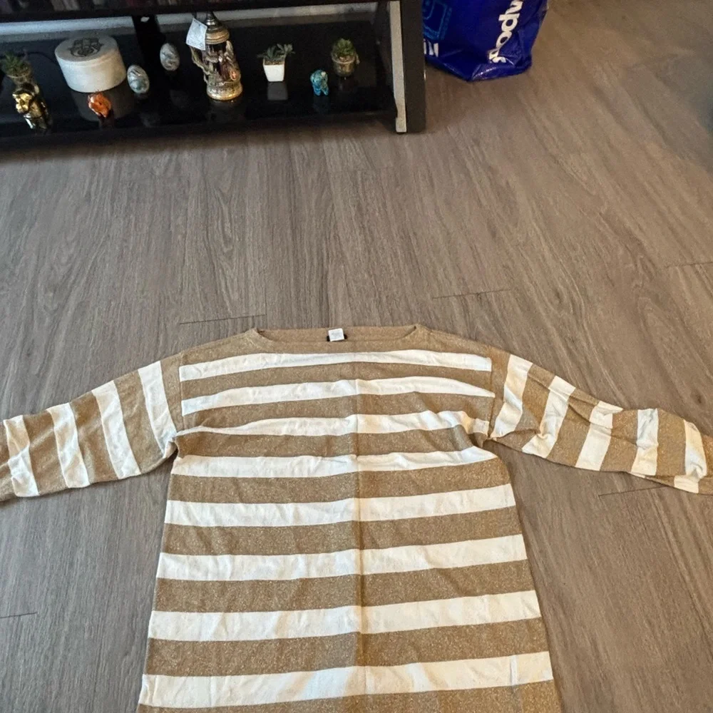 J. Crew Gold and White Striped Sweater